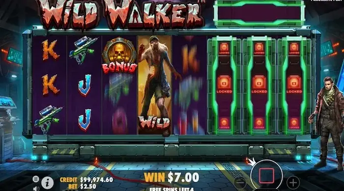 Caça-níquel Wild Walker sendo jogado em um smartphone com a interface adaptada à tela